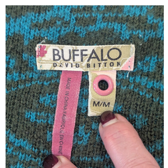 Buffalo David Bitton Teal Knit Wrap Sweater | Boho Artisan Cabincore Layer | M - Picture 12 of 13